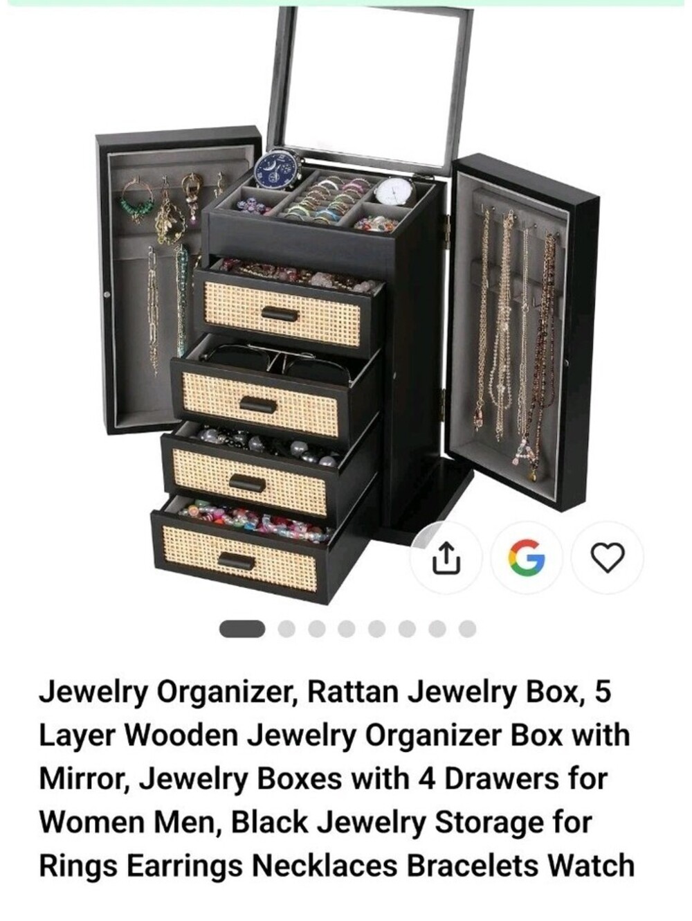 🔥5 Layers Vintage Large Jewelry Organizer Wooden Case with 4 Drawers🔥